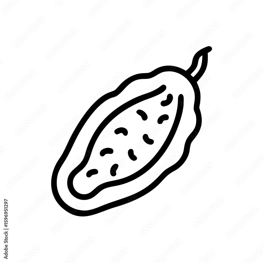 Aufkleber outline drawing of a bitter melon with seeds inside on a white background simple and clean design