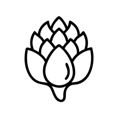 Simple graphic of a blooming artichoke with layered leaves in a bold outline style design element