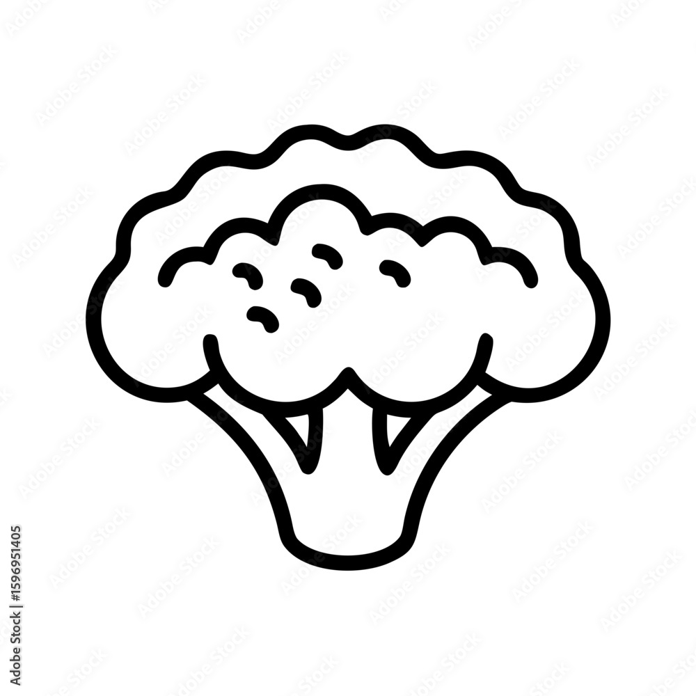 Poster a simple graphic of a broccoli floret with a thick outline on a white background is displayed here