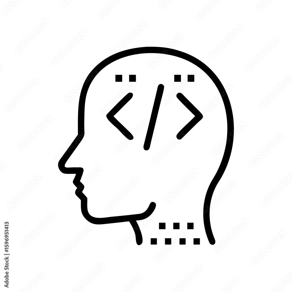 Poster outline of a head with angle brackets inside, suggesting a mind focused on programming concepts here