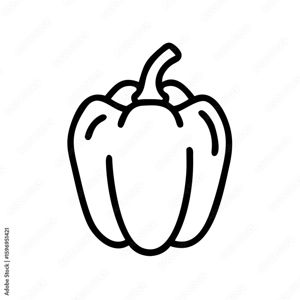 Poster simple graphic showing a bell pepper with a stem in a minimalist black outline design style image