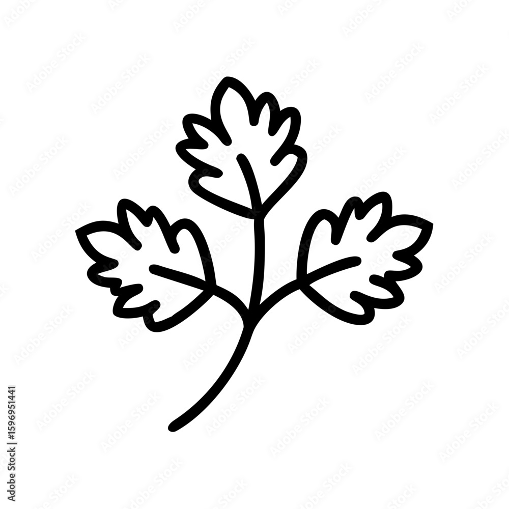 Poster simple drawing of a sprig with three leaves and a stem in black and white outline style design