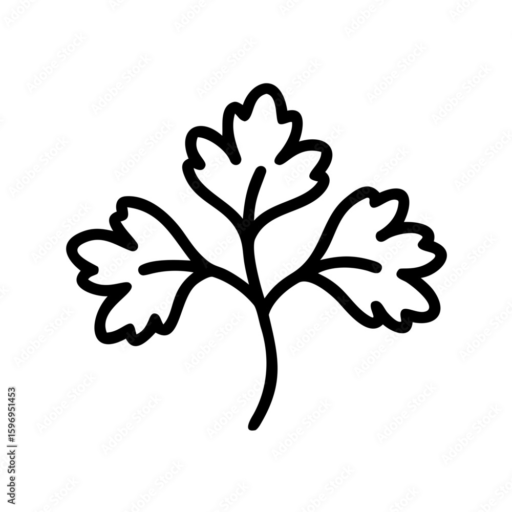 Aufkleber simple line drawing of a parsley sprig with three leaves on a white plain background image style