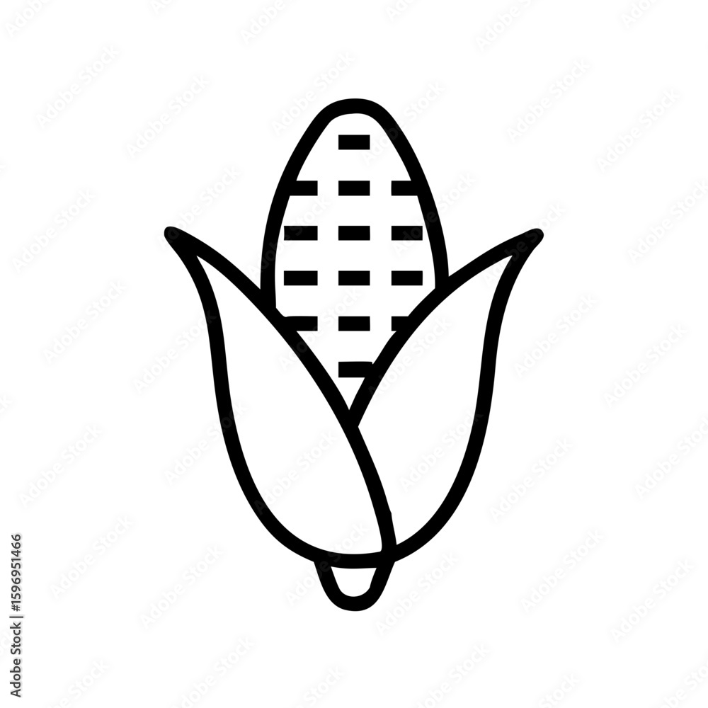Poster a simple graphic of an ear of maize with visible kernels and husk in a minimalist style design