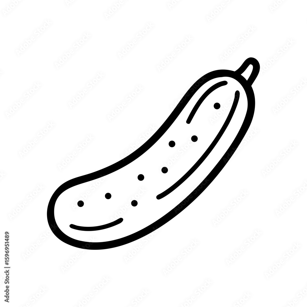 Poster simple graphic showing a single cucumber with black outline and small dots on the surface design