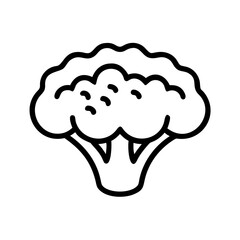 A simple graphic of a broccoli floret with a thick outline on a white background is displayed here