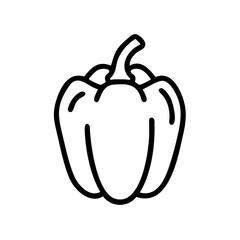Simple graphic showing a bell pepper with a stem in a minimalist black outline design style image