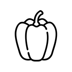 Outline drawing of a bell pepper with a stem on top, simple black and white design, isolated object