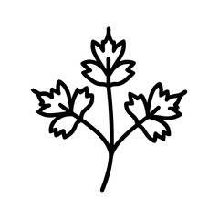 A simple graphic depiction of a sprig of parsley with three distinct clusters of leaves shown clearly