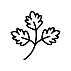Simple drawing of a sprig with three leaves and a stem in black and white outline style design