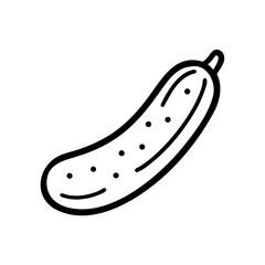 Simple graphic showing a single cucumber with black outline and small dots on the surface design
