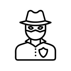 Fototapeta premium Person wearing a hat and mask with a badge on their shirt in a simple outlined graphic style