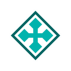 An abstract green geometric pattern inside a white diamond shape on a neutral background. The design conveys simplicity, modernity, and creativity.