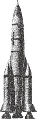 Rocket retro y2k stipple design space halftone brutalist urban vector png with clear background, launch 2000s photocopy grunge tattoo gen z effect
