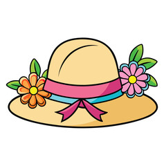 summer hat with flower and pink ribbon headwear