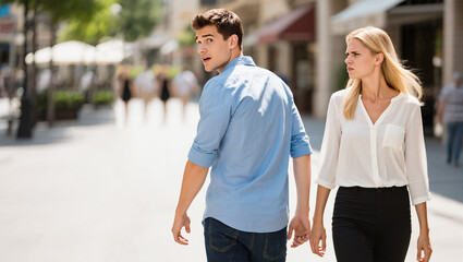 Obraz premium young couple walking in the city