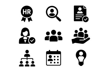 Human resources icons set: recruitment, management, and employee relations