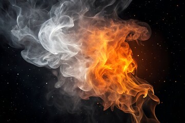 Dramatic interplay of fire and smoke captured in a high-contrast abstract composition with vibrant orange and cool grey hues