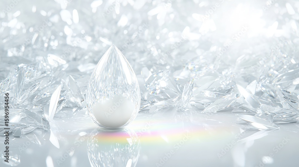 Aufkleber crystal drop with reflection on shimmering ice and light background