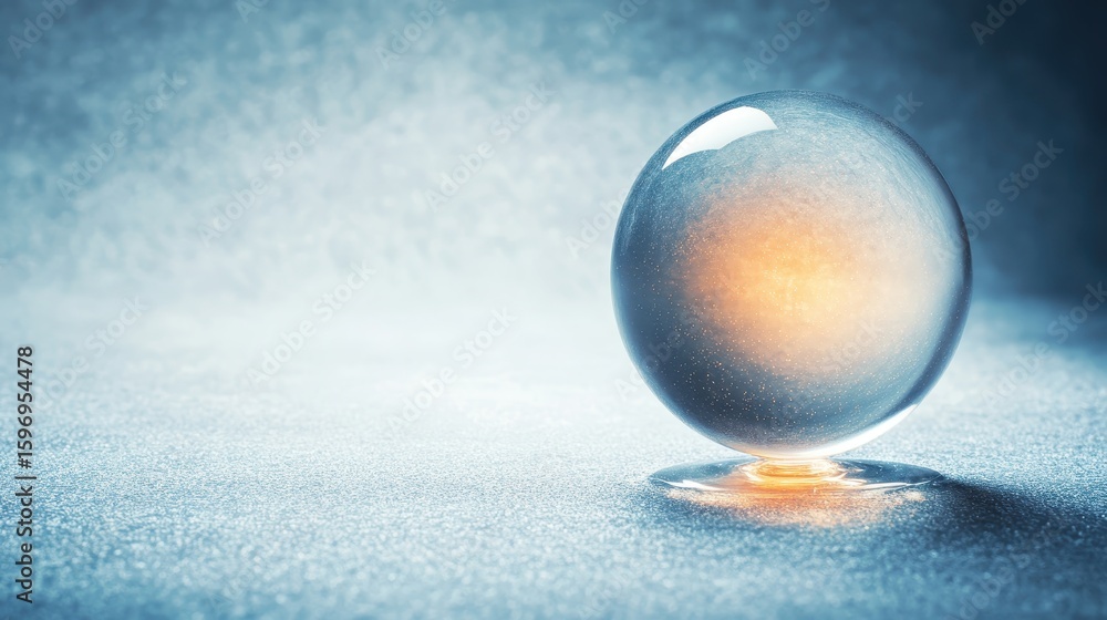 Poster crystal sphere on smooth surface with soft light glow effect