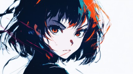 Fototapeta premium Close-up digital illustration of a stylized anime girl.