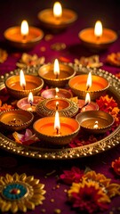 Diwali candle arrangement on a decorative tray