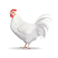 A digital illustration of a white rooster with a red comb and wattle, standing on a white background.