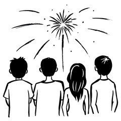 Group of people watching fireworks in night sky celebration  
