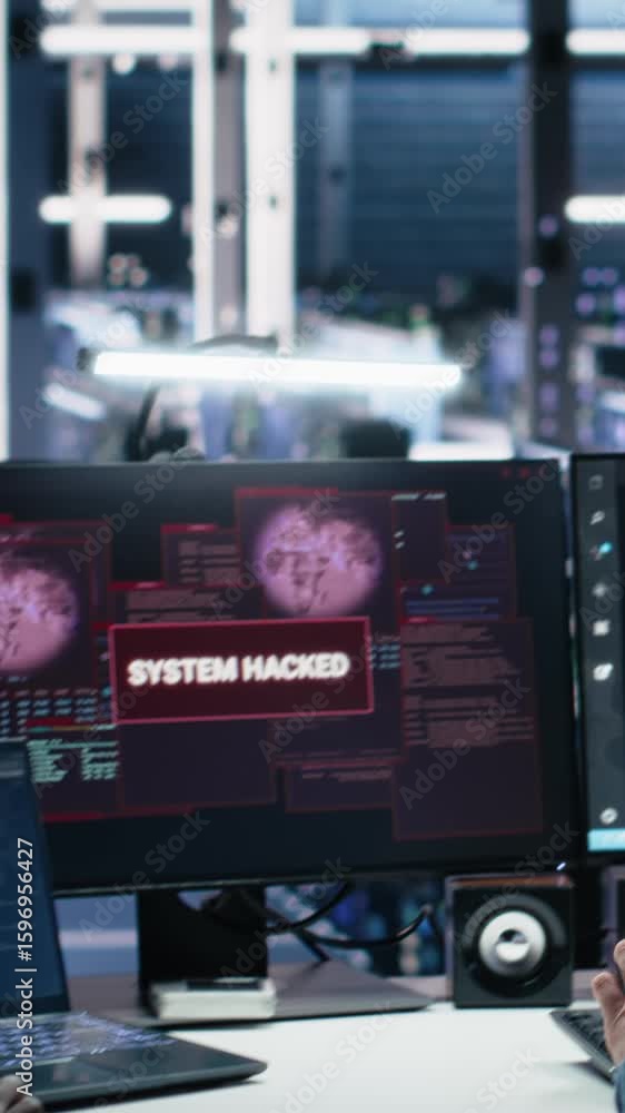 Poster vertical video engineers in ai server hub alerted by hacking incident involving theft of sensitive d