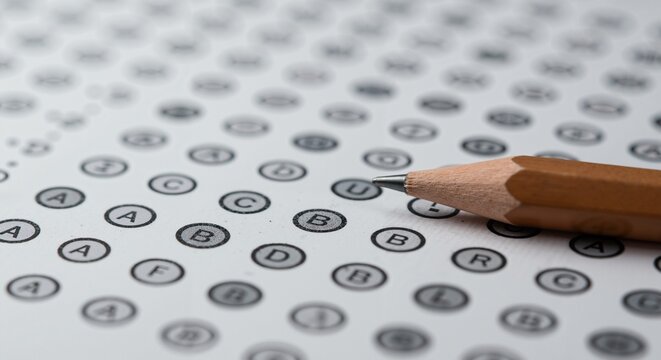 Examination answer sheet with pencil ready for marking responses  