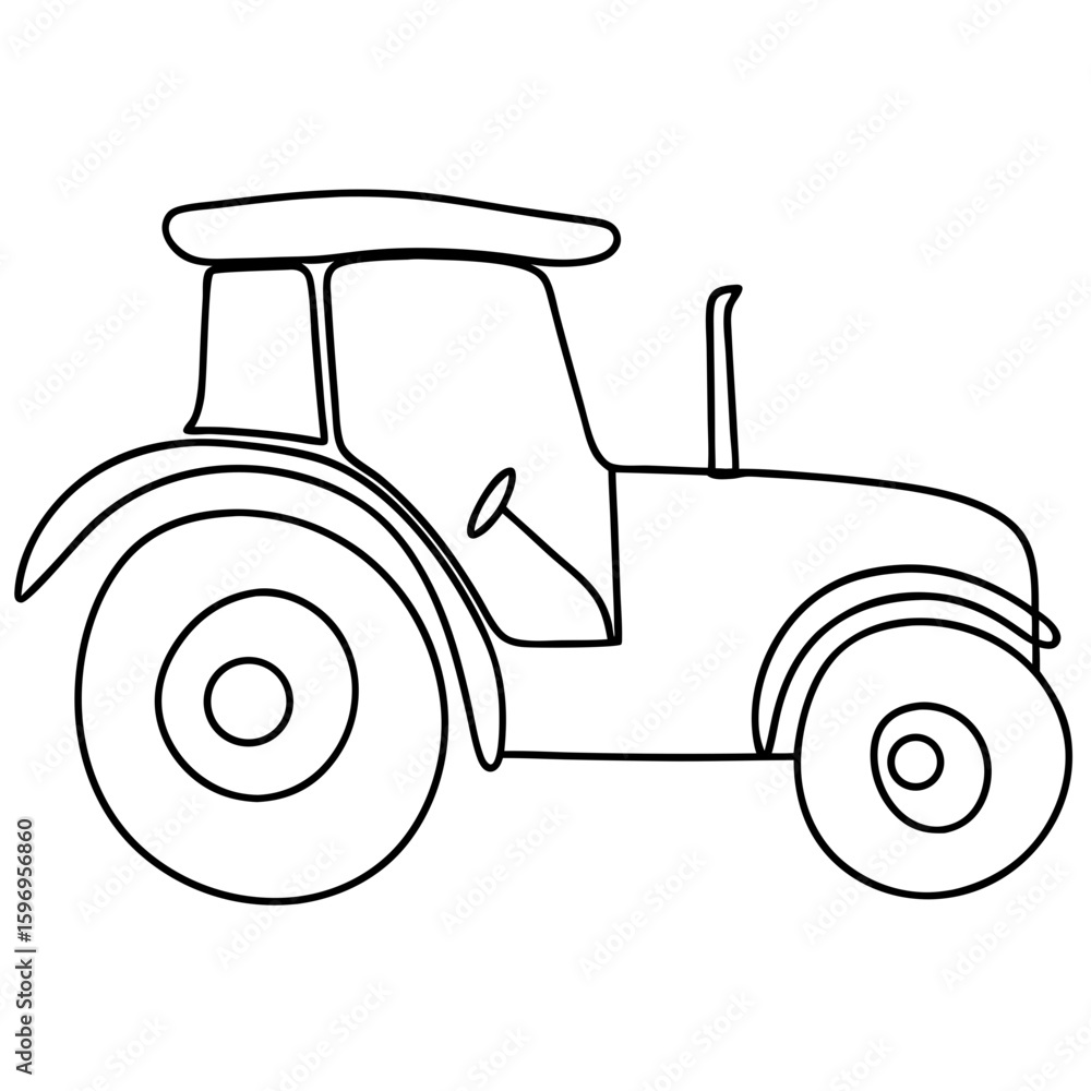 Poster front view of a tractor, shown in a simple contour drawing, featuring clean lines and minimalist des