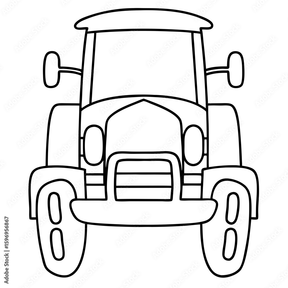 Poster front view of a tractor depicted as a coloring page. front view of a tractor shown with simple lines