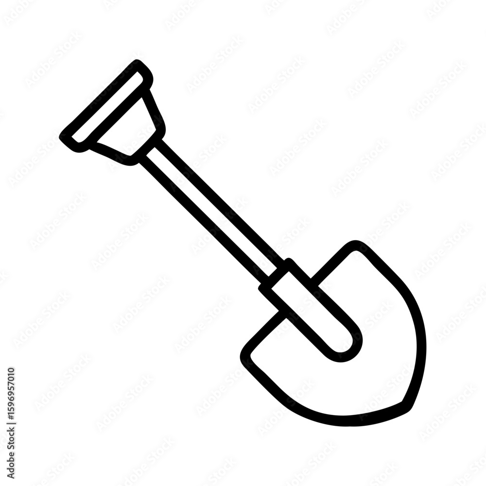 Poster minimalist shovel attachment, a simple icon of digging tool on white backdrop. shovel attachment des