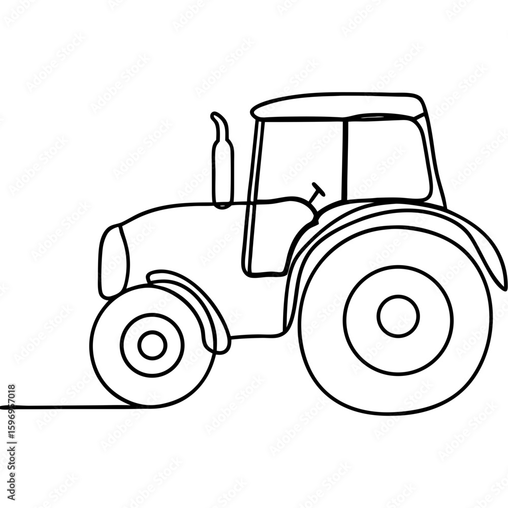 Poster depiction side-view-of-a-tractor with minimalistic lines, showing side view tractor design, vehicle 