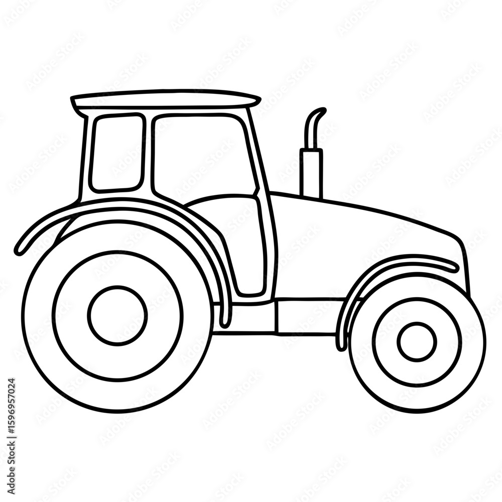 Aufkleber side view of a tractor in simple outline drawing for educational materials. side view of a tractor i
