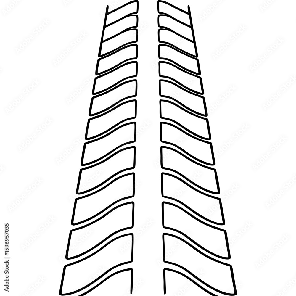Poster outline of tractor-tracks in straight rows on white background. tractor-tracks pattern features even
