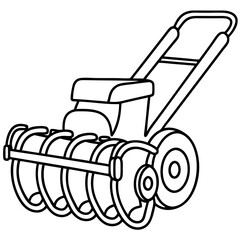 Soil cultivator line drawing showing agriculture equipment for garden work, plowing, and loosening soil. Soil cultivator helps prep soil and is shown as a black and white outline.