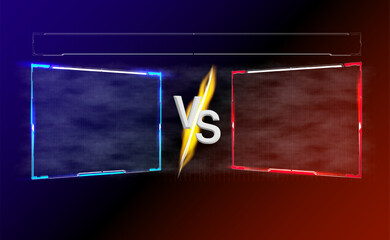 A dynamic backdrop featuring blue and red frames with a central clash graphic, ideal for promoting a competitive gaming event or challenge in a modern arena