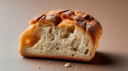 Slice of brown bread with a hole showcasing its texture