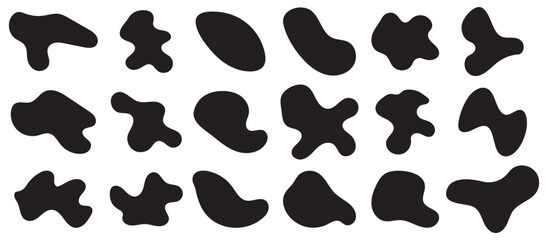 Fototapeta premium Various shapes of irregular blobs. Doodle drops of circle. Organic amoeba blob shape abstract black color. Organic shape round form set. Liquid organic blob. 