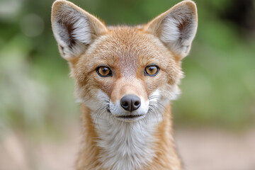 Fototapeta premium Fox wildlife in nature with fur and sharp ears, eyes in portrait focus outdoors.