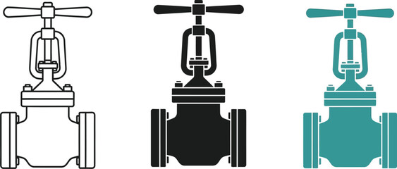 Illustration of three valves in different styles and colors on a white background
