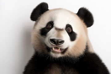 Obraz premium Adorable panda bear in wildlife with cute smile and fluffy black and white fur, an endangered mammal