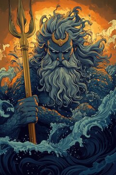 Majestic Poseidon: God of the Sea, Mythological Artwork for Fantasy, Game Design, and Book Covers
