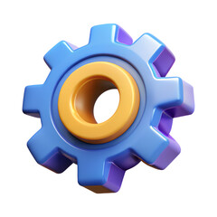 Blue gear with golden ring, representing teamwork, settings, and industrial processes