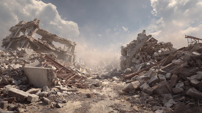 Destruction left behind after an earthquake in a once-bustling city