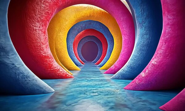 Colorful Tunnel with Textured Shapes