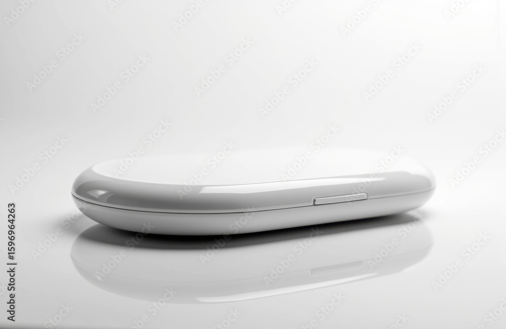 Poster wireless computer mouse with a sleek, modern design on a white reflective surface