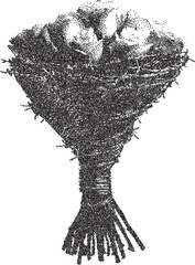 Rose vintage y2k stipple art, petal halftone stipple brutalist retro vector png with transparent background, thorn 2000s aesthetic photocopy effect tattoo