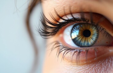 Fototapeta premium Close-up of a human eye with detailed iris and long eyelashes